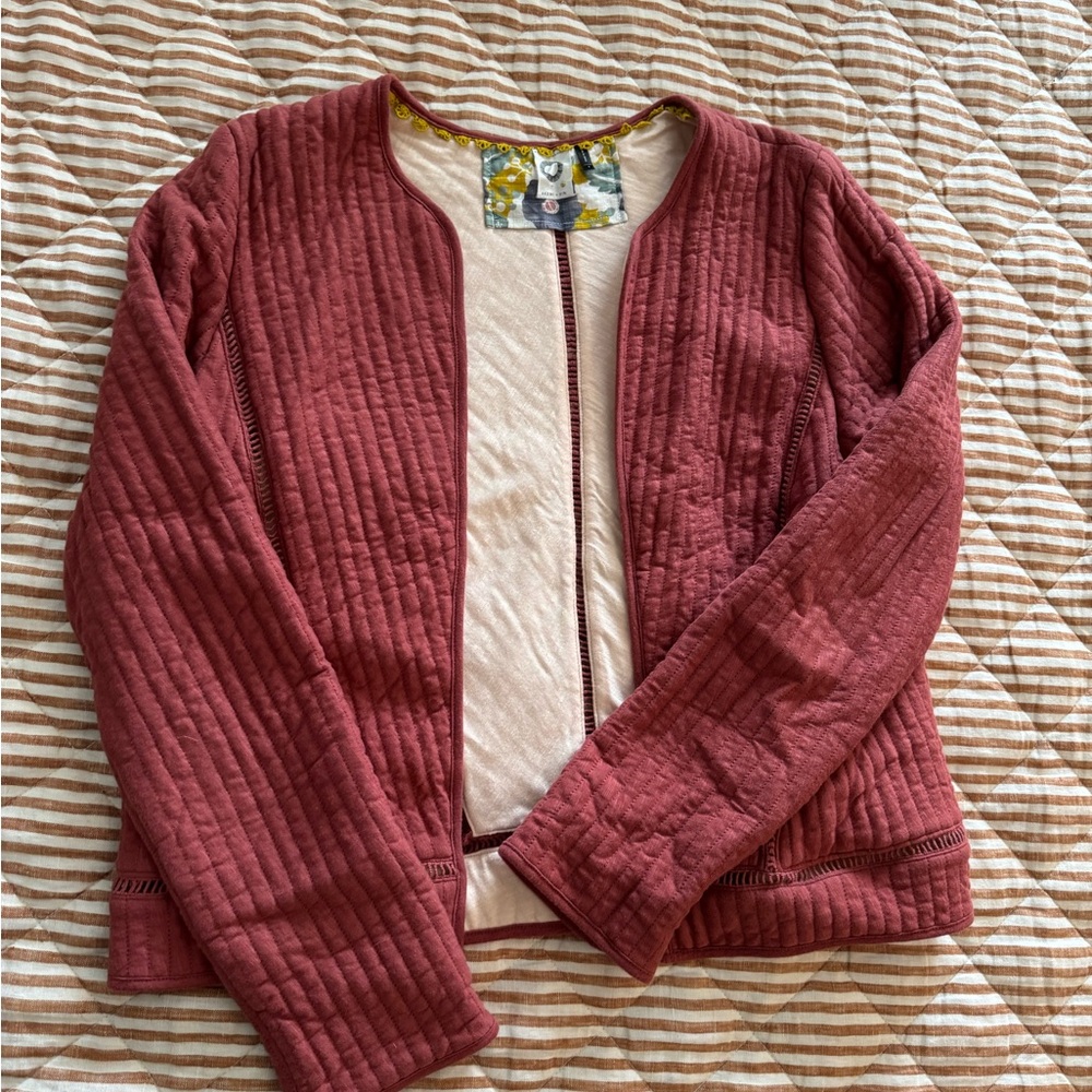 Anthropologie Quilted Maroon Cardigan